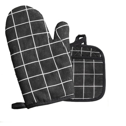 2pcs Kitchen Potholders Pad and Stove Oven Gloves Set Mitts Heat Resistant Thermal Anti - heat Take Hot Pot Cooking Baking Gloves - Checkouts UK