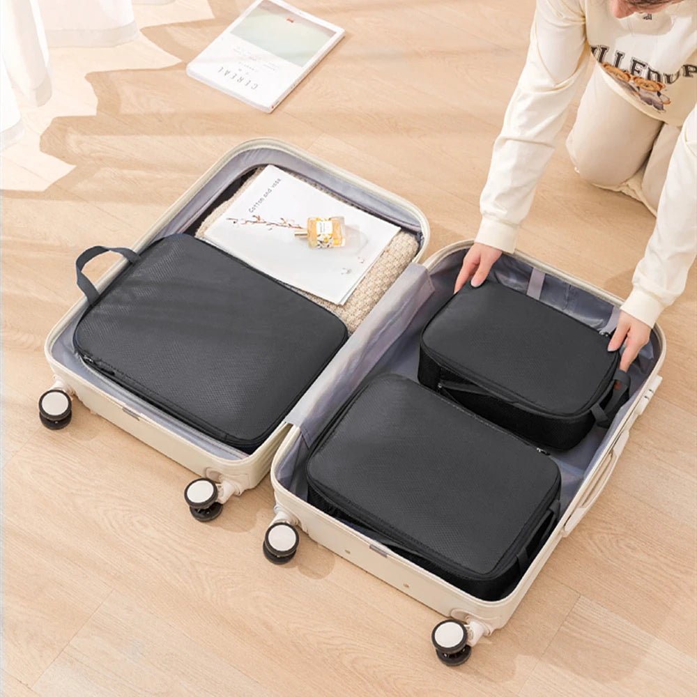 3Pcs/Set Travel Compressible Packing Multifunction Travel Storage Bag Waterproof Suitcase Nylon Portable Luggage Organizer Pink - Checkouts UK