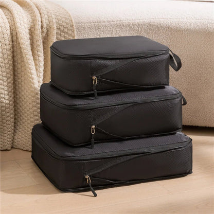 3Pcs/Set Travel Compressible Packing Multifunction Travel Storage Bag Waterproof Suitcase Nylon Portable Luggage Organizer Pink - Checkouts UK