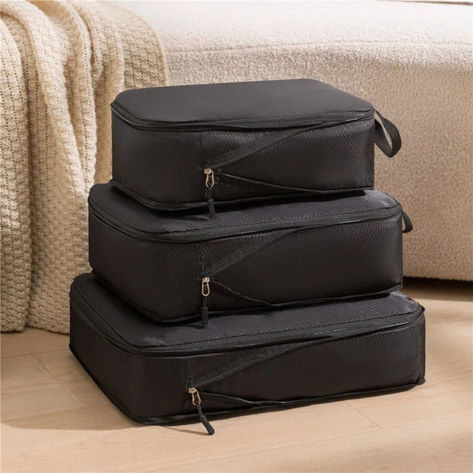 3Pcs/Set Travel Compressible Packing Multifunction Travel Storage Bag Waterproof Suitcase Nylon Portable Luggage Organizer Pink - Checkouts UK