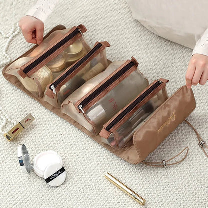4 in 1 Cosmetic Bag For Women Zipper Mesh Separable Cosmetics Pouch Ladies Foldable Nylon Bag Rope Makeup Bag Kosmetyczka - Checkouts UK