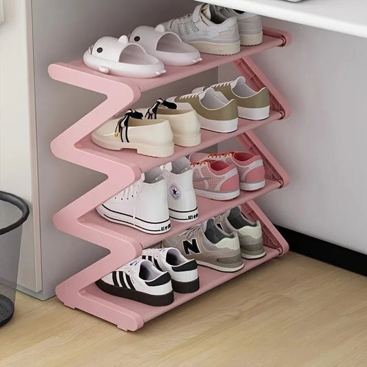 4 - Tier Z - Shelf Shoe Rack, Easy to Assemble, No Tools Needed, Plastic Stackable Storage Box, Suitable for Home - Checkouts UK