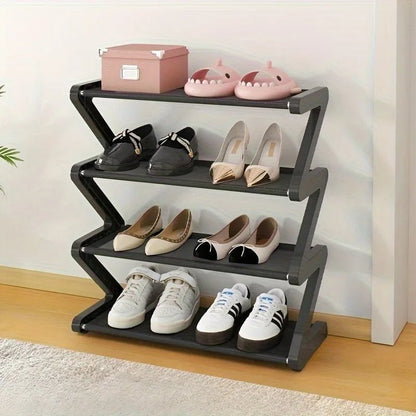 4 - Tier Z - Shelf Shoe Rack, Easy to Assemble, No Tools Needed, Plastic Stackable Storage Box, Suitable for Home - Checkouts UK