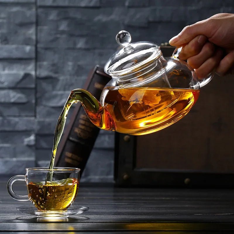 400ml/1000ml Filterable Heat - resistant Thickened Glass Teapot High Borosilicate Glass Flower Tea Pot Heatable Glass Tea Set - Checkouts UK