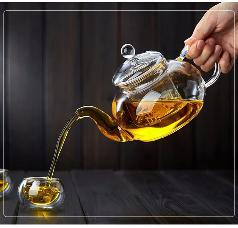 400ml/1000ml Filterable Heat - resistant Thickened Glass Teapot High Borosilicate Glass Flower Tea Pot Heatable Glass Tea Set - Checkouts UK