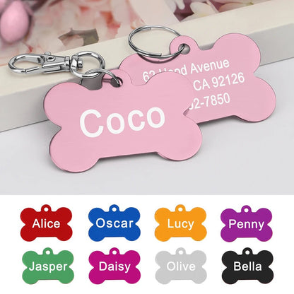 Bone Shaped Pet ID Tag Personalized Dog Cat Name Tags Anti - lost Free Engraving Collar Pendant Bone for Small Medium Large Pet - Furbury