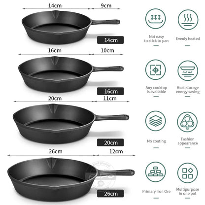 Cast Iron Frying Pan,14/16/20cm Non - stick Skillet Kitchen Fry Pot Breakfast Pan Omelette Pancake Pot Induction Cooking Cookware - Checkouts UK