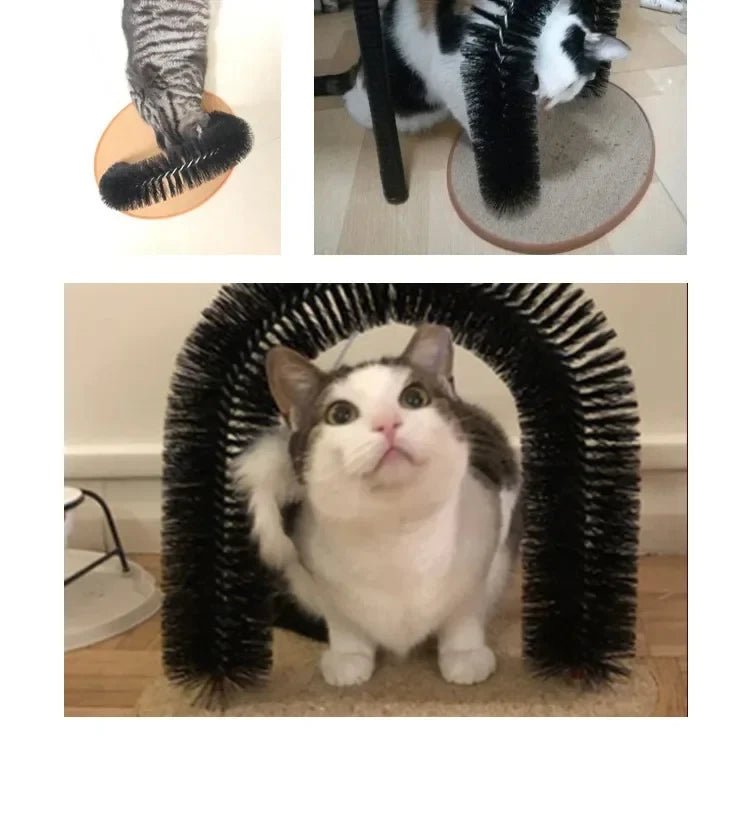 Cat Toy Arch Self Groome Pamper Feline with A Massage Grooming Rubbing Brush with Scratching Pad Toy for Cats Interactive Toys - Furbury