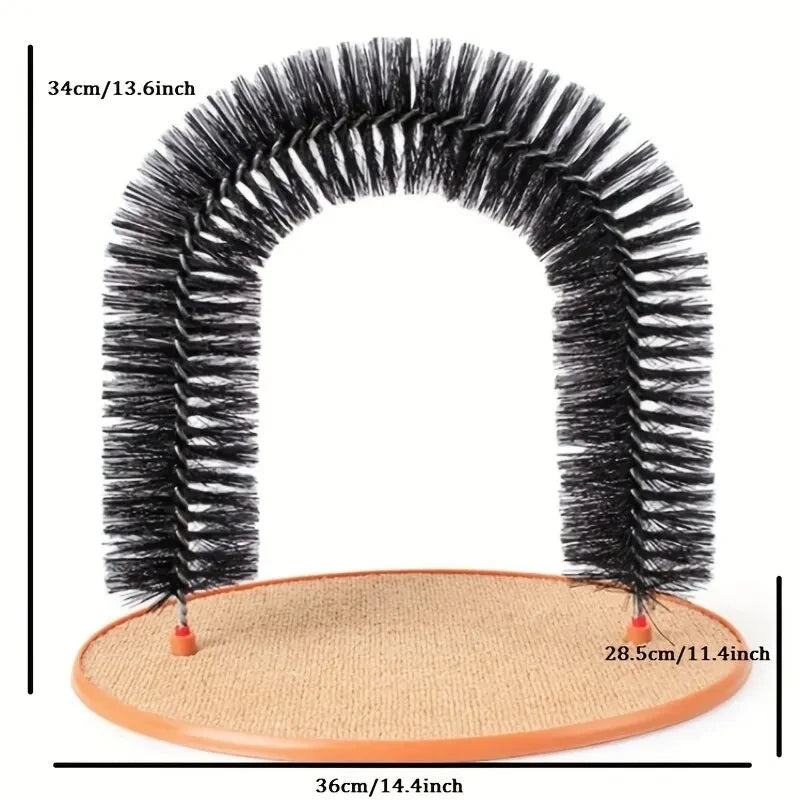 Cat Toy Arch Self Groome Pamper Feline with A Massage Grooming Rubbing Brush with Scratching Pad Toy for Cats Interactive Toys - Furbury