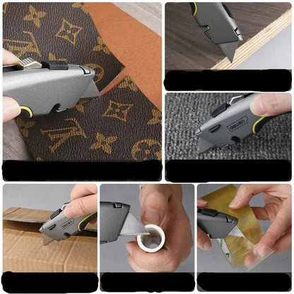 Deli Zinc Alloy Utility Knife, Box Cutter Heavy Duty Retractable for Cartons Cardboard and Boxes with Blade Storage Design - Checkouts UK