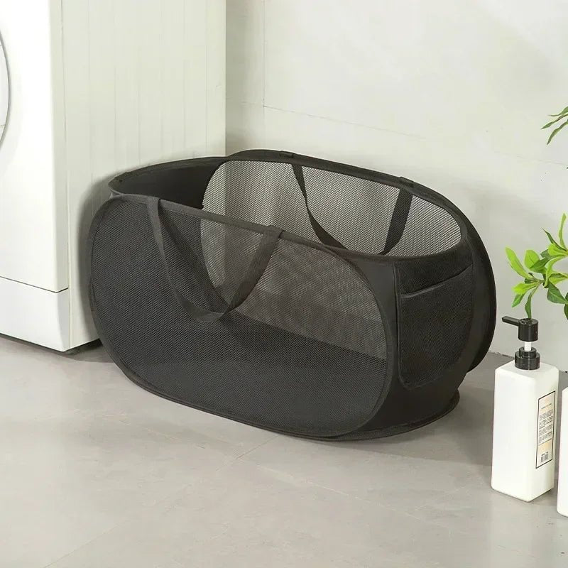 Durable Collapsible Laundry Basket, Mesh Pop Up Laundry Hamper With Side Pocket, Foldable Clothes Storage Hamper With Reinforced - Checkouts UK
