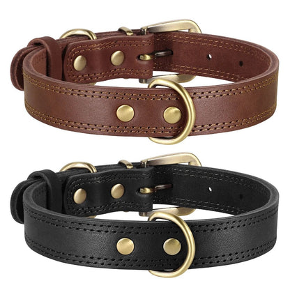 Durable Leather Dog Collar Real Leather Dog Collars Adjustable For Medium Large Dogs German Shepherd Training Hunting Brown - Checkouts UK