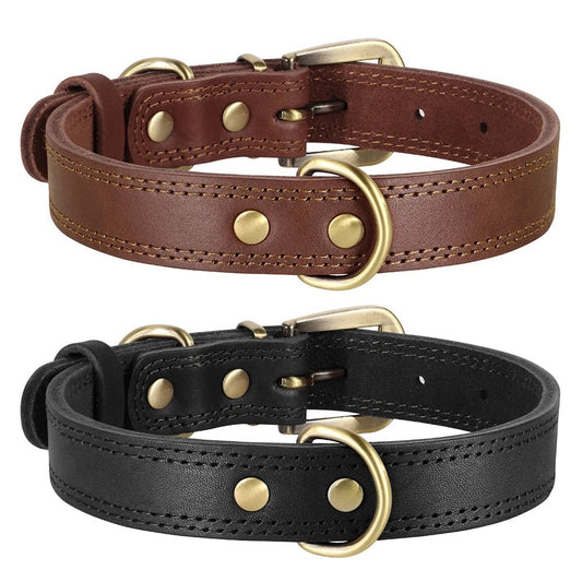 Durable Leather Dog Collar Real Leather Dog Collars Adjustable For Medium Large Dogs German Shepherd Training Hunting Brown - Checkouts UK