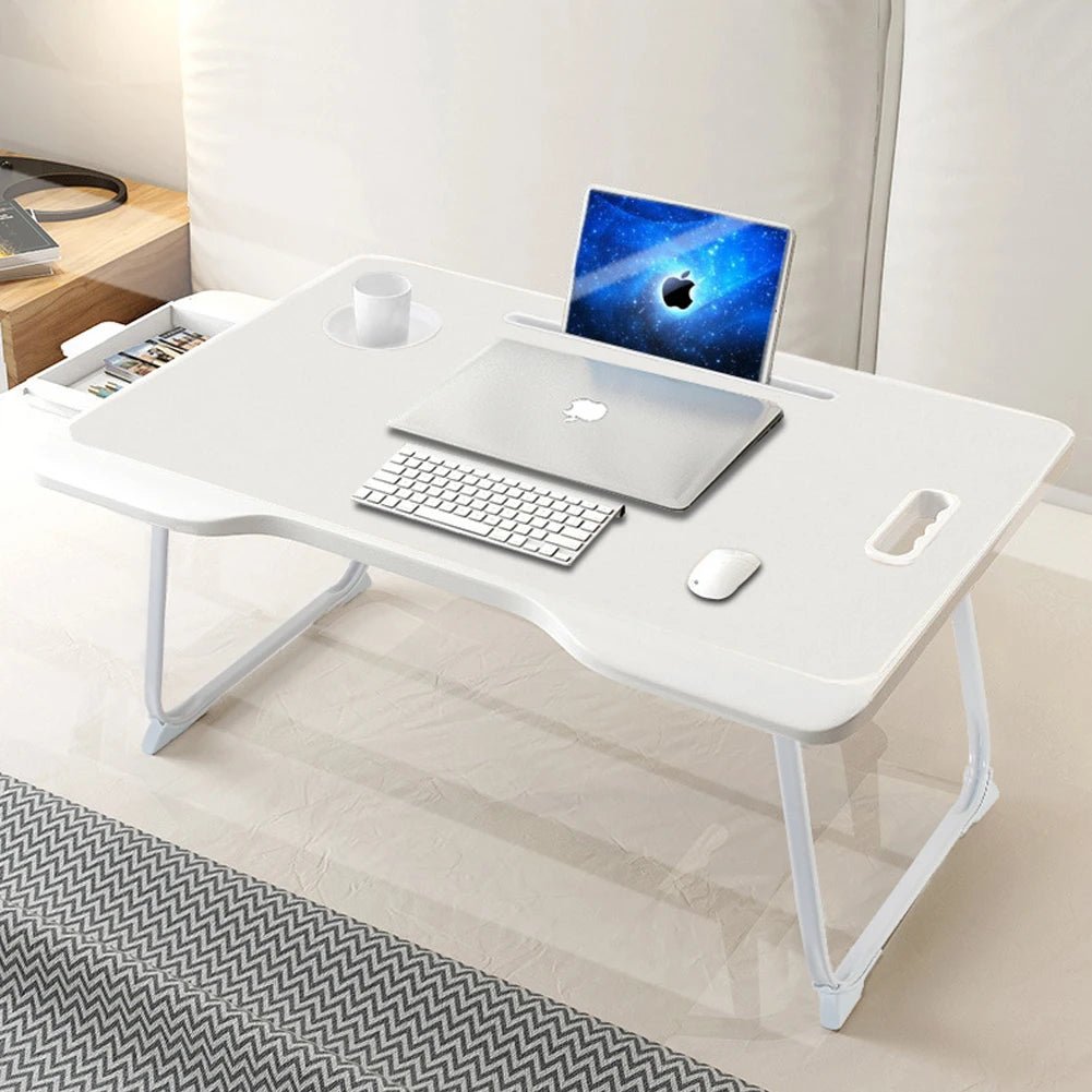 Foldable portable laptop bed desk with drawer for laptop, 60cmW x 42cmD x 28cmH - Checkouts UK