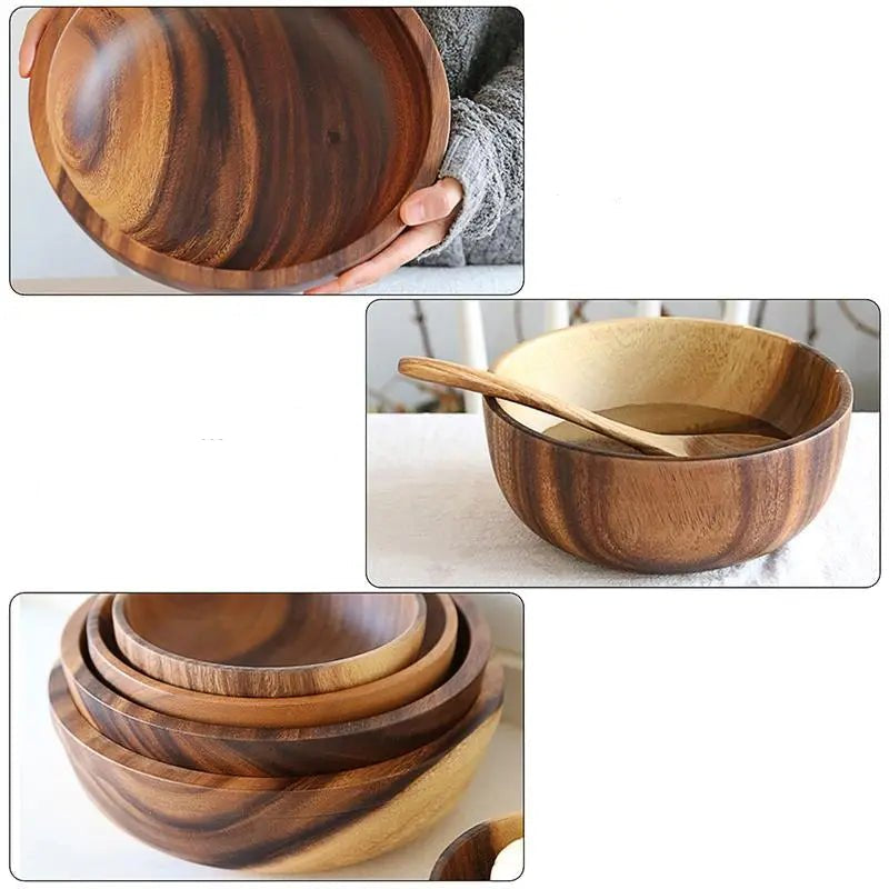 Kitchen Natural Wooden Bowl Household Fruit Bowl Salad Bowl For Home Restaurant Food Container Wooden Utensils Note The Size hot - Checkouts UK