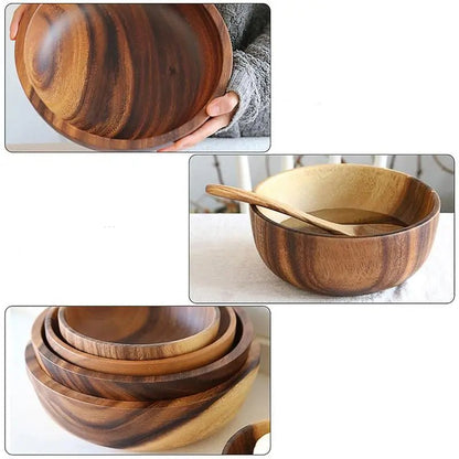 Kitchen Natural Wooden Bowl Household Fruit Bowl Salad Bowl For Home Restaurant Food Container Wooden Utensils Note The Size hot - Checkouts UK