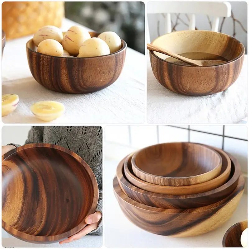 Kitchen Natural Wooden Bowl Household Fruit Bowl Salad Bowl For Home Restaurant Food Container Wooden Utensils Note The Size hot - Checkouts UK