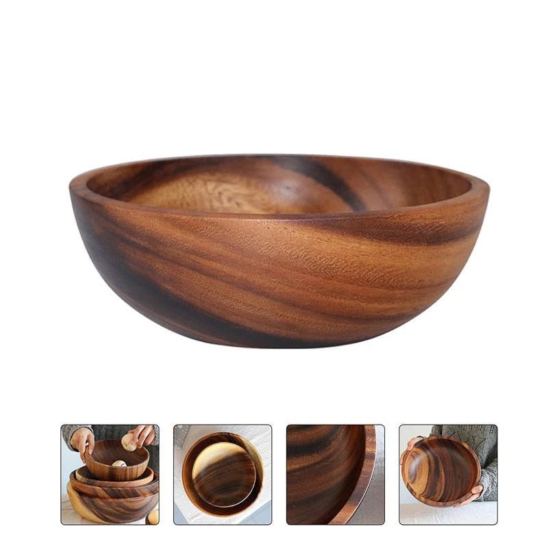 Kitchen Natural Wooden Bowl Household Fruit Bowl Salad Bowl For Home Restaurant Food Container Wooden Utensils Note The Size hot - Checkouts UK