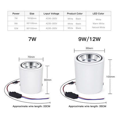 LED Ceiling Lamp 7W 12W Spotlight Aluminum COB Surface Mounted Spot Light AC85 - 265V Downlight for Kitchen Hallway Indoor Lightin - Checkouts UK