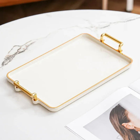 Light Luxury Tray Household Rectangular Cosmetics Storage Tray Living Room Water Cup Storage Hotel Apartment Storage Tray - Checkouts UK