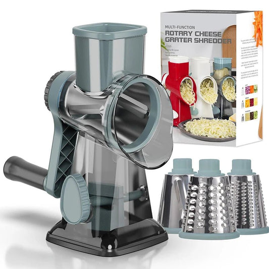 LMETJMA 3 in 1 Rotary Cheese Grater Versatile Manual Vegetable Slicer Peanut Nuts Grinder Cheese Vegetable Shredder Clear JT242 - Checkouts UK