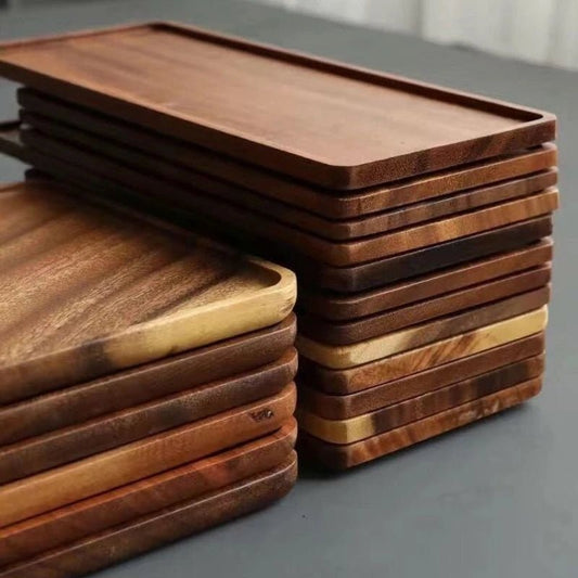 Natural Wooden Tray Rectangular Plate Fruit Snacks Food Storage Trays Hotel Home Serving Tray Decorate Supplies - Checkouts UK