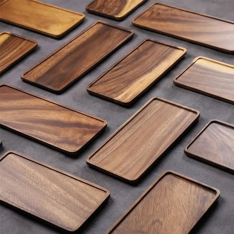 Natural Wooden Tray Rectangular Plate Fruit Snacks Food Storage Trays Hotel Home Serving Tray Decorate Supplies - Checkouts UK