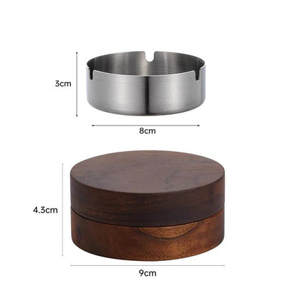 New Creative Ashtrays With Lid Walnut Wood Desktop Ashtray Stainless Steel Windproof Ash Tray for Smoking Office Home Decoration - Checkouts UK