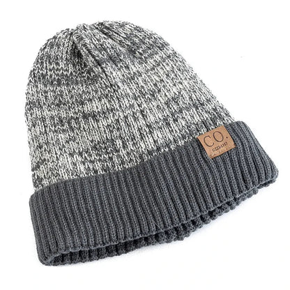 New Unisex Two - Tone Winter Hats Add Fur Lined Men And Women Fashion Warm Beanie Cap Casual Winter Knitted Hats - Checkouts UK