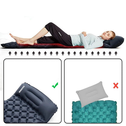 Outdoor Camping Sleeping Pad Folding Sleep Mat Beach Inflat Mattress with Pillows Ultralight Air Mat Travel Hiking New - Checkouts UK