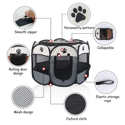 Portable Foldable Pet Tent Kennel Octagonal Fence Puppy Shelter Easy To Use Outdoor Easy Operation Large Dog Cages Cat Fences - Furbury