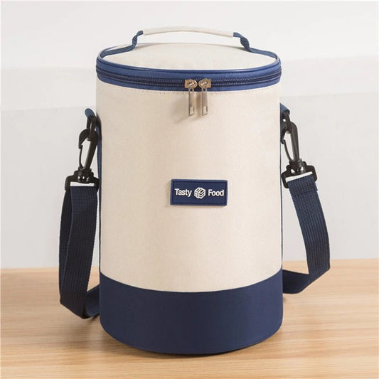 Portable Lunch Bag Insulated Thermal Food Handle Bags Simple and Practical Shoulder Storage Totes Picnic Dinner Container Round - Checkouts UK