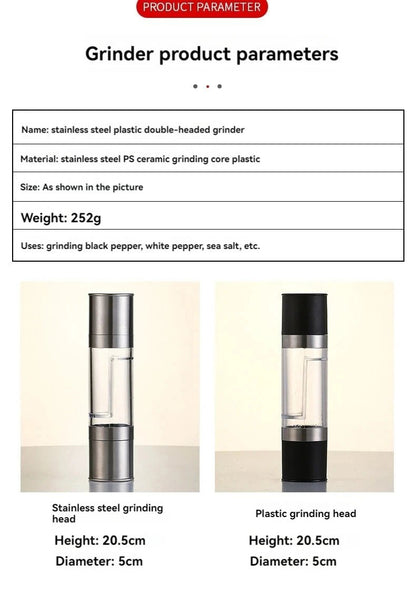 Salt and Pepper Grinder 2 in 1 Manual Stainless Steel Salt Pepper Mills with Adjustable Ceramic Grinding Spice Mill Kitchen Tool - Checkouts UK