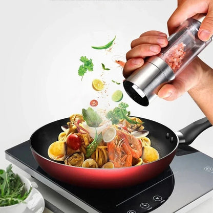 Salt and Pepper Grinder 2 in 1 Manual Stainless Steel Salt Pepper Mills with Adjustable Ceramic Grinding Spice Mill Kitchen Tool - Checkouts UK