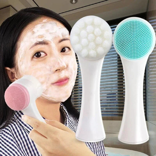 Silica Gel Facial Brush Double Sided Facial Cleanser Blackhead Removing Product Pore Cleaner Exfoliating Facial Brush Face Brush - Checkouts UK