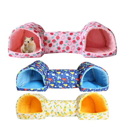 Small Animal Tunnel Bed Plush Hamster Nest Bed Guinea Pig Cozy Hideout Warm Bunny Toys for Kittens Ferrets Rabbits Hedgehogs - Furbury