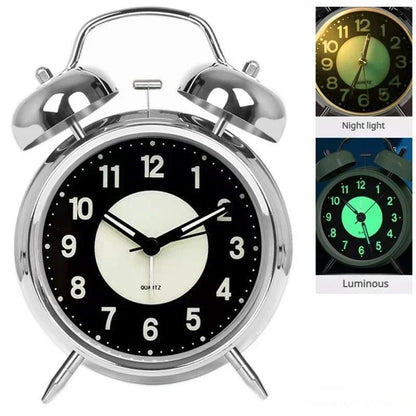 Super Loud Alarm Clock Metal Twin Bell Alarm Clock with Night Light Retro Bedside Clock Silent Table Desk Clocks for Home Bedroo - Checkouts UK