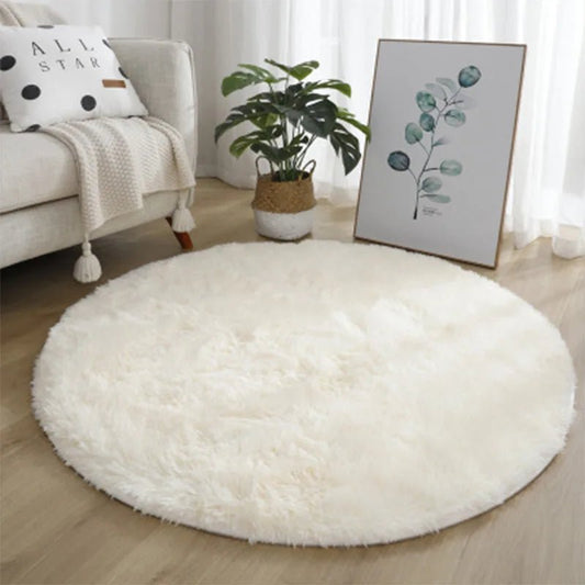 Super Soft Plush Round Rug Mat Fluffy White Carpets For Living Room Home Decor Bedroom Kid Room Decoration Salon Thick Pile Rug - Checkouts UK