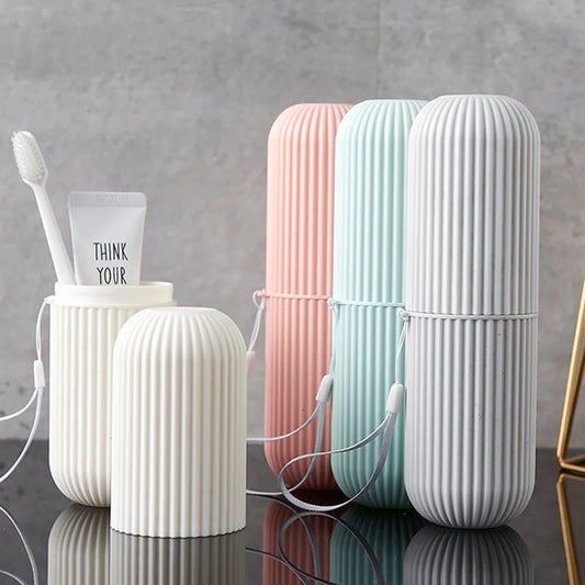 Travel Toothbrush Box Vertical Stripe Portable Mouthwash Cup Brushing Cup Washing Cup Toothware Box Toothpaste Storage Cartridge - Checkouts UK