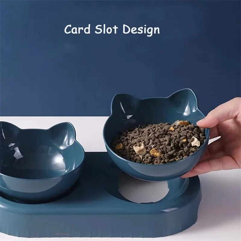 Triple Cat Bowls Pet Feeder, 2 - in - 1 Double Bowls with Automatic Drinking Bottle, Tilted and Rotatable Design for Cats and Dogs - Checkouts UK