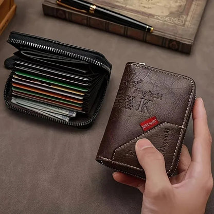 Vintage Style Compact PU Leather Wallet - Multiple Card Slots, Portable Credit Card Holder - Checkouts UK