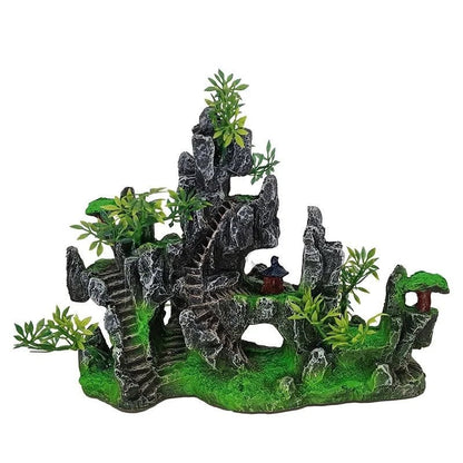 Wholesale Bulk 1Pcs NEW Aquarium Mountain Rockery Landscape View Decoration Hill Hanging Bridge View Ornament Resin Fish Tank Decoration Large - Furbury