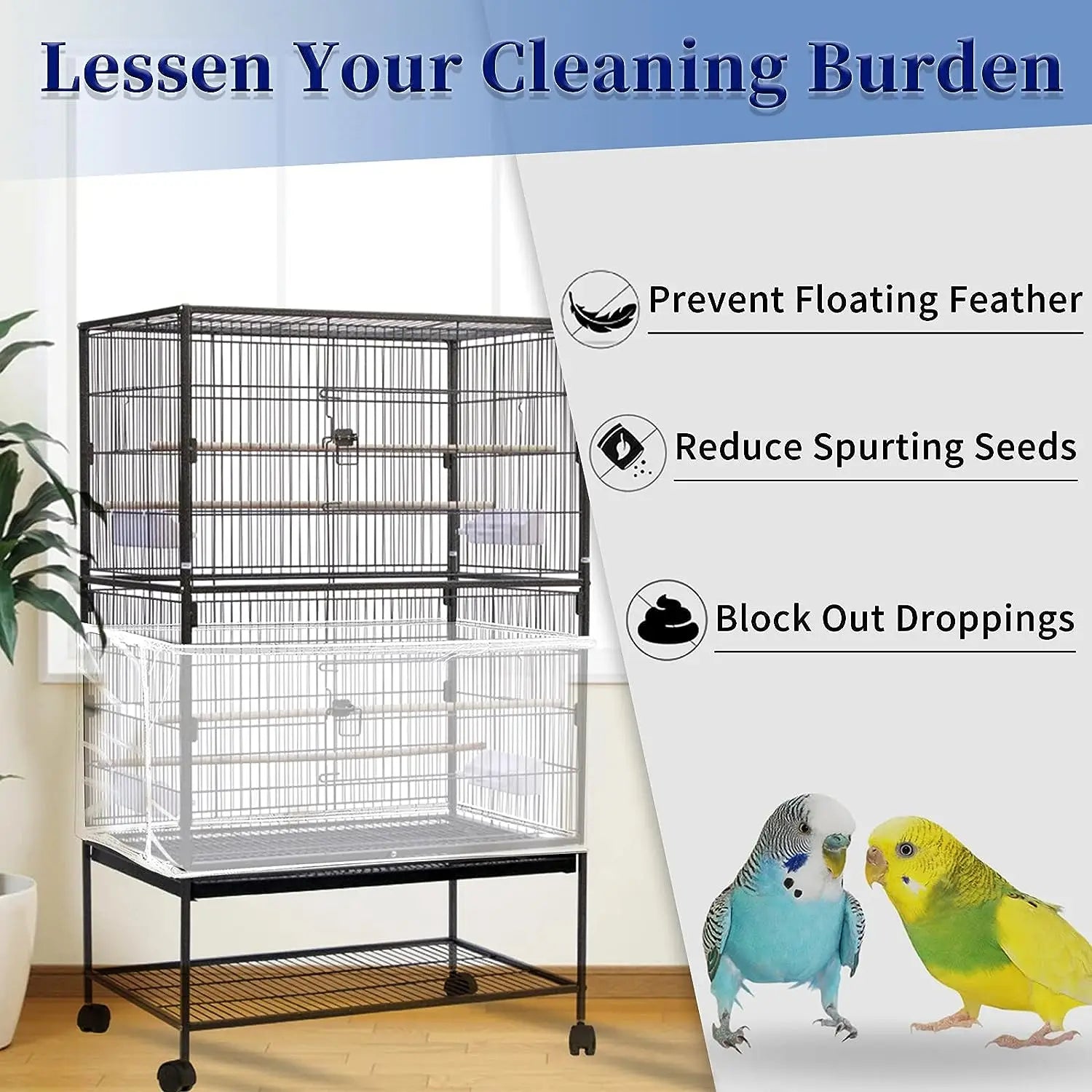 Wholesale Bulk Adjustable Bird Cage Net Cover Birdcage Seed Feather Catcher Soft Skirt Guard Birdcage Nylon Mesh Netting for Round Square Cages - Furbury