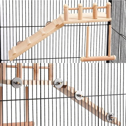 Wholesale Bulk Bird Perches Platform Swing Climbing Ladder Parrot Cage Accessories Wooden Playing Gyms Exercise Stands Parrot Cage Toys Sets - Furbury