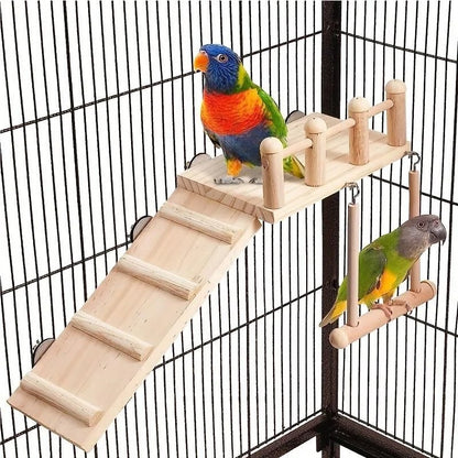 Wholesale Bulk Bird Perches Platform Swing Climbing Ladder Parrot Cage Accessories Wooden Playing Gyms Exercise Stands Parrot Cage Toys Sets - Furbury
