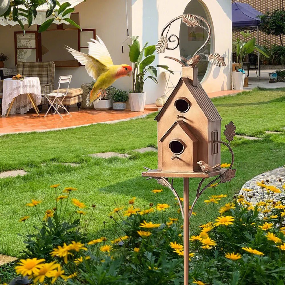 Wholesale Bulk Birdhouse Garden Stakes Outdoor Decor Metal Bird House Art Crafts Bird Feeders Miniatures for Outdoor Garden Decorations - Furbury