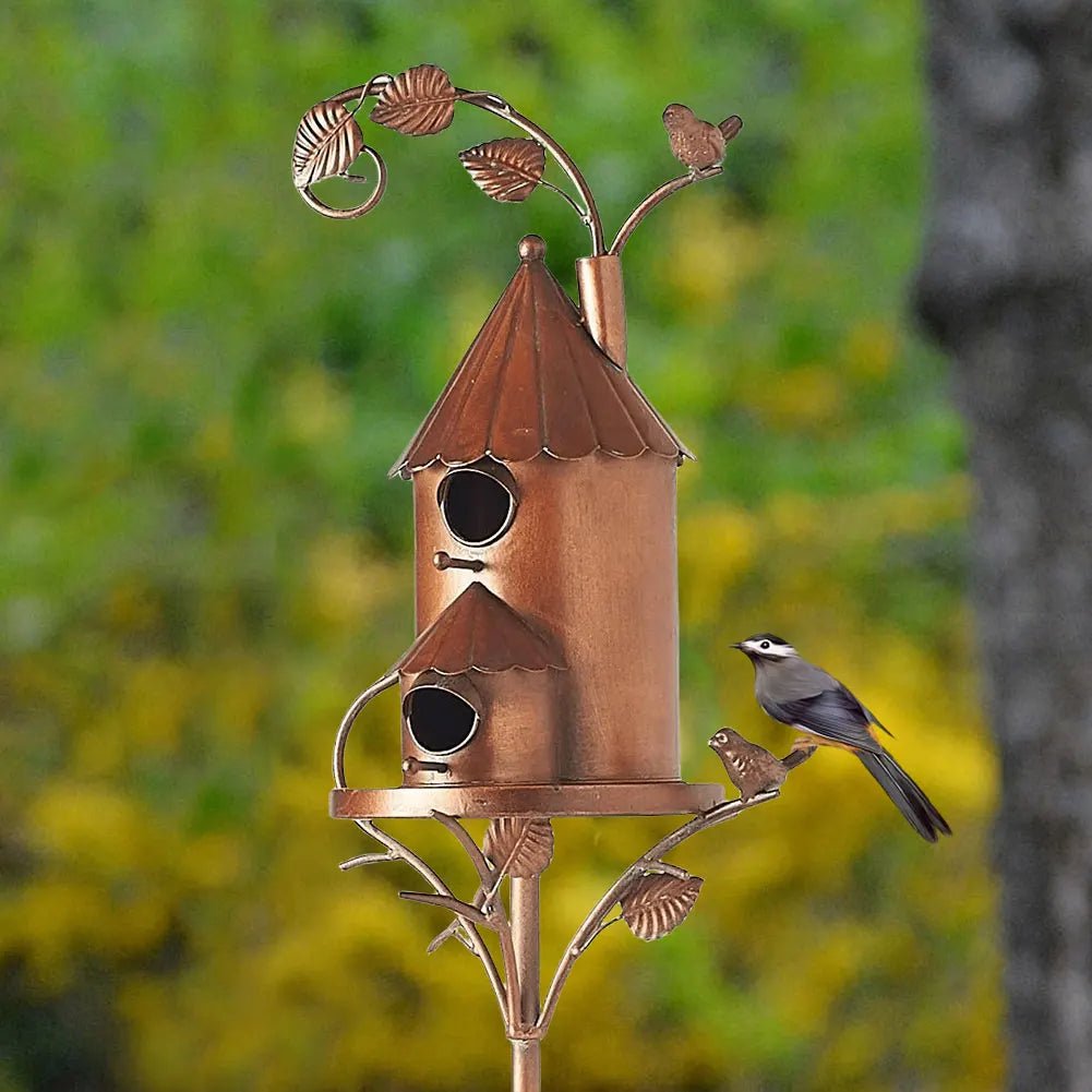 Wholesale Bulk Birdhouse Garden Stakes Outdoor Decor Metal Bird House Art Crafts Bird Feeders Miniatures for Outdoor Garden Decorations - Furbury