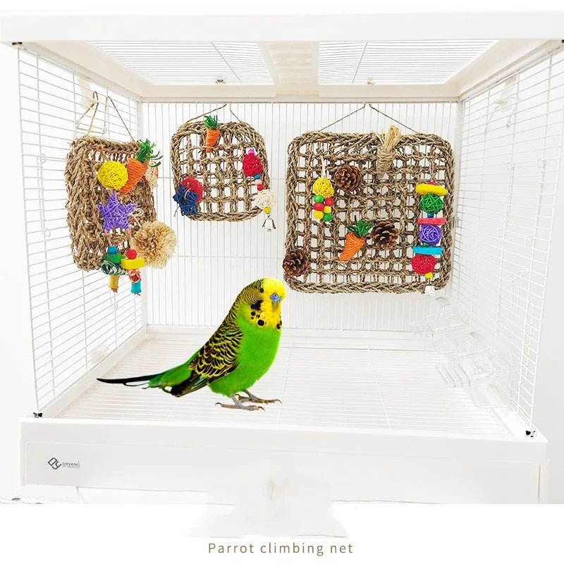 Wholesale Bulk Durable Parrot Birds Climbing Net Hand Woven Water Grass Net Parakeet Swing Play Rope Ladder Chew Toy Bird Cage Accessories ﻿Hot - Furbury