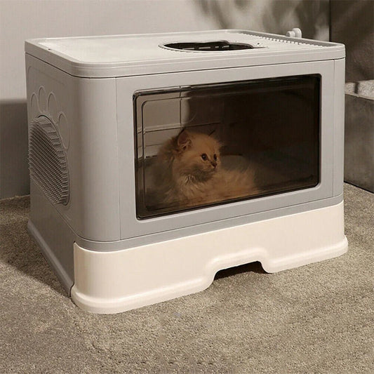 Wholesale Bulk Large Hooded Cat Litter Box Tray Drawer Type Pet Kitty Toilet Top Entry Anti - Splashing Enclosed Potty with Hair Grooming Scoop - Furbury