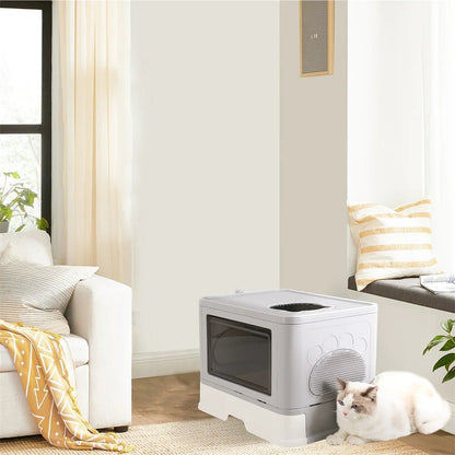Wholesale Bulk Large Hooded Cat Litter Box Tray Drawer Type Pet Kitty Toilet Top Entry Anti - Splashing Enclosed Potty with Hair Grooming Scoop - Furbury